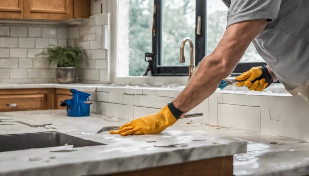A man showing how to remove granite countertops without breaking.